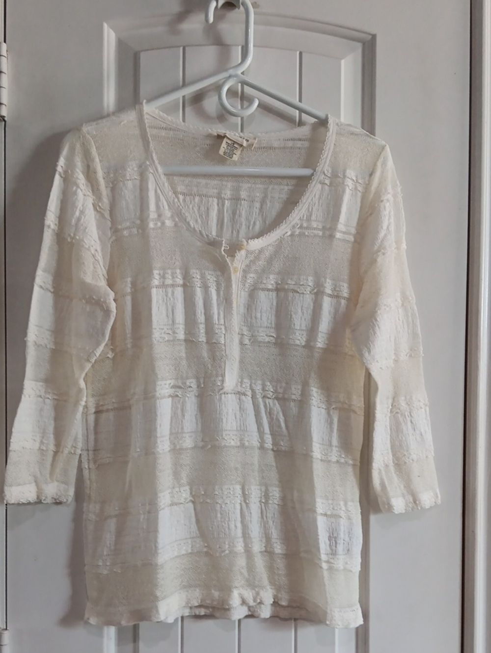 Denim & Supply Ralph Lauren Ivory Cream Sheer Tiered Lace Henley L
